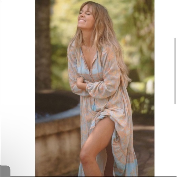 Spell Blue and Cream Ruched Ruffled Sundress - Picture 4 of 11